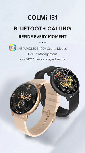Planet Gates GOLD COLMI I31 Smartwatch 1.43 Inch AMOLED Screen 100 Sports Modes 7 Day Battery Life Always On Display Smart Watch Men Women