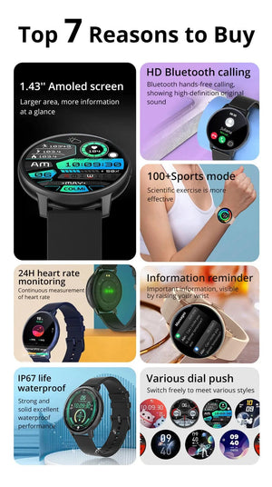 Planet Gates GOLD COLMI I31 Smartwatch 1.43 Inch AMOLED Screen 100 Sports Modes 7 Day Battery Life Always On Display Smart Watch Men Women