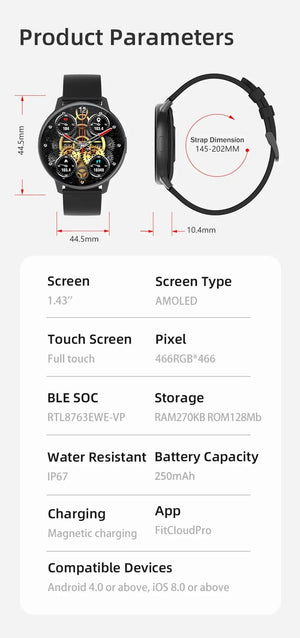 Planet Gates GOLD COLMI I31 Smartwatch 1.43 Inch AMOLED Screen 100 Sports Modes 7 Day Battery Life Always On Display Smart Watch Men Women