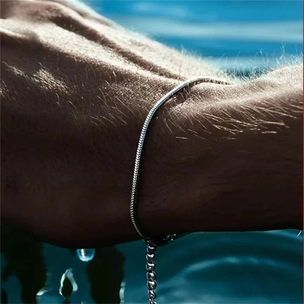 Planet Gates Gold Color / 18cm / 0.9mm Men Silver Color Stainless Steel Snake Bone Chain Bracelet Simple Thin Chain Bracelet For Women Fashionable Men's Street Jewelry