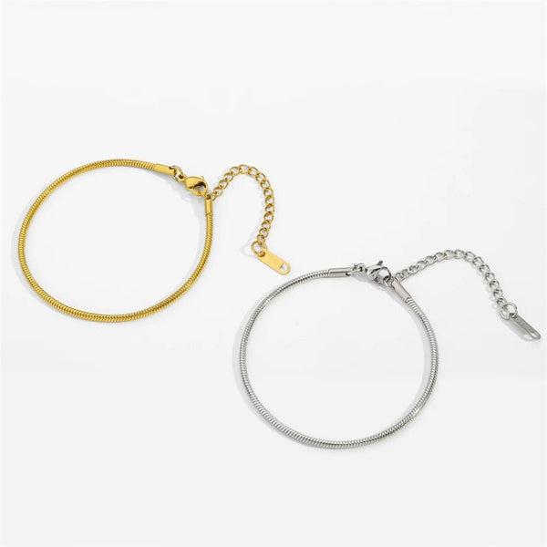 Planet Gates Gold Color / 18cm / 0.9mm Men Silver Color Stainless Steel Snake Bone Chain Bracelet Simple Thin Chain Bracelet For Women Fashionable Men's Street Jewelry