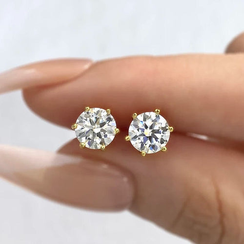 Planet Gates Gold Color / 2 carat Moissanite DW 0.5ct-2ct D Color Certified Moissanite Stud Earrings Lab Created Diamond 925 Sterling Silver Gold Plated Wedding Jewelry
