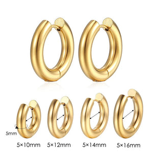 Planet Gates Gold Color 5mm / 14mm Stainless Steel Hoop Earring For Men Women Simple Hip Hop Rock Gold Color Piercing Punk Chic Jewelry Korean Chunky Earrings