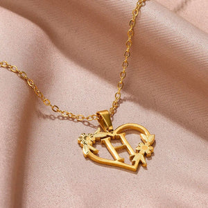 Planet Gates Gold Color Dainty Flower Initials Necklace Women Girl Stainless Steel Heart Letter Choker Necklace Best Gifts Alphabet Jewelry