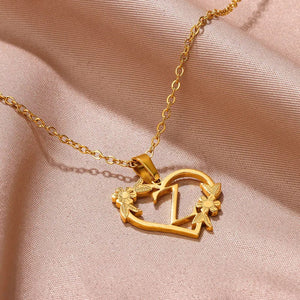 Planet Gates Gold Color Dainty Flower Initials Necklace Women Girl Stainless Steel Heart Letter Choker Necklace Best Gifts Alphabet Jewelry