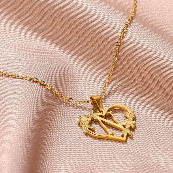 Planet Gates Gold Color Dainty Flower Initials Necklace Women Girl Stainless Steel Heart Letter Choker Necklace Best Gifts Alphabet Jewelry