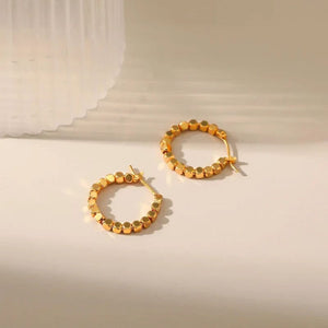 Planet Gates gold color Gold Color Square Beaded Hoop Earings Exquisite Hollow Round Earrings For Women Party Wedding Geometric Ear Jewelry Gifts