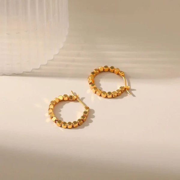 Planet Gates gold color Gold Color Square Beaded Hoop Earings Exquisite Hollow Round Earrings For Women Party Wedding Geometric Ear Jewelry Gifts