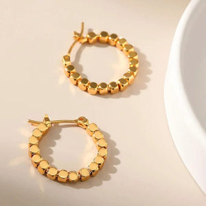 Planet Gates gold color Gold Color Square Beaded Hoop Earings Exquisite Hollow Round Earrings For Women Party Wedding Geometric Ear Jewelry Gifts