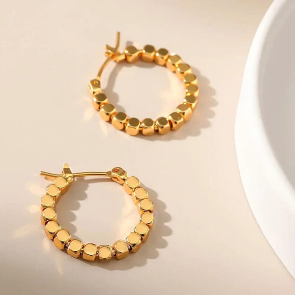 Planet Gates gold color Gold Color Square Beaded Hoop Earings Exquisite Hollow Round Earrings For Women Party Wedding Geometric Ear Jewelry Gifts