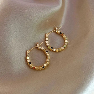 Planet Gates gold color Gold Color Square Beaded Hoop Earings Exquisite Hollow Round Earrings For Women Party Wedding Geometric Ear Jewelry Gifts