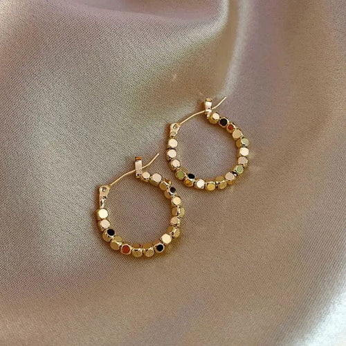 Planet Gates gold color Gold Color Square Beaded Hoop Earings Exquisite Hollow Round Earrings For Women Party Wedding Geometric Ear Jewelry Gifts