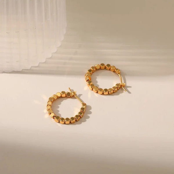Planet Gates gold color Gold Color Square Beaded Hoop Earings Exquisite Hollow Round Earrings For Women Party Wedding Geometric Ear Jewelry Gifts