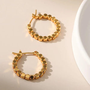 Planet Gates gold color Gold Color Square Beaded Hoop Earings Exquisite Hollow Round Earrings For Women Party Wedding Geometric Ear Jewelry Gifts