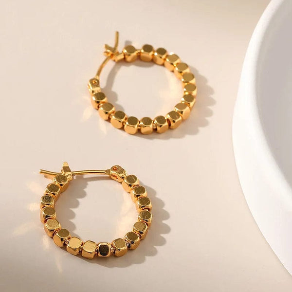 Planet Gates gold color Gold Color Square Beaded Hoop Earings Exquisite Hollow Round Earrings For Women Party Wedding Geometric Ear Jewelry Gifts