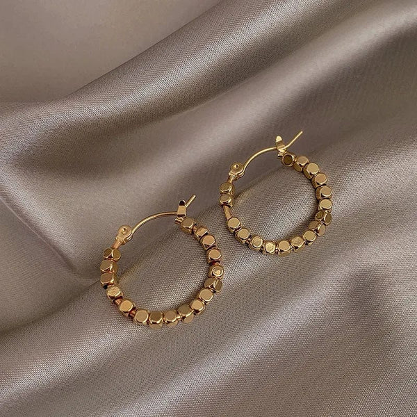 Planet Gates gold color Gold Color Square Beaded Hoop Earings Exquisite Hollow Round Earrings For Women Party Wedding Geometric Ear Jewelry Gifts