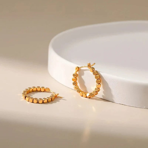 Planet Gates gold color Gold Color Square Beaded Hoop Earings Exquisite Hollow Round Earrings For Women Party Wedding Geometric Ear Jewelry Gifts