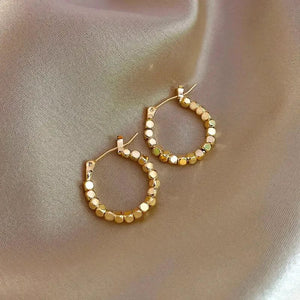 Planet Gates gold color Gold Color Square Beaded Hoop Earings Exquisite Hollow Round Earrings For Women Party Wedding Geometric Ear Jewelry Gifts