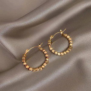 Planet Gates gold color Gold Color Square Beaded Hoop Earings Exquisite Hollow Round Earrings For Women Party Wedding Geometric Ear Jewelry Gifts