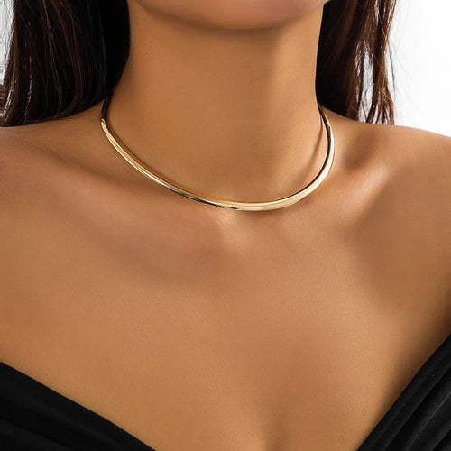 Planet Gates Gold color IngeSight.Z Punk Smooth Metal Round Torques Choker Necklace for Women Simple Gold Color Collar Necklace Party Jewelry Gift