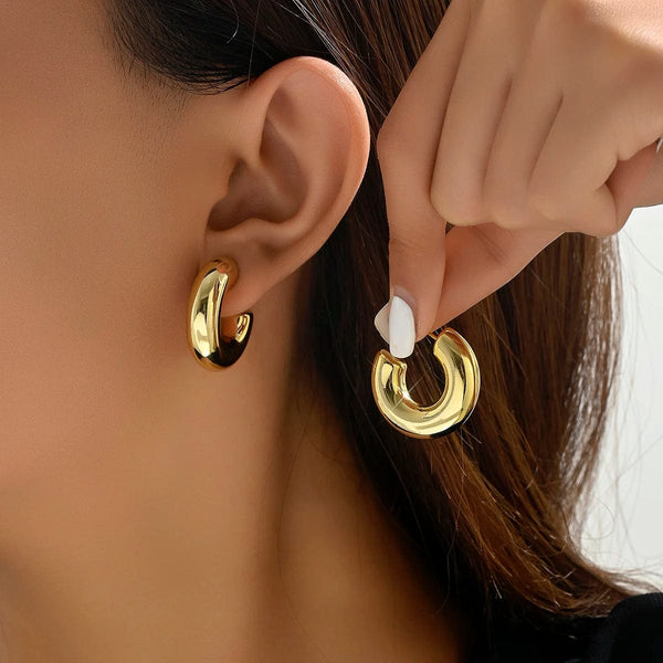 Planet Gates Gold-color Trendy Circle Twists Hoop Earring for Women Simple Temperament Hyperbole Gold Color Ear Daily Wear Jewelry Party Gifts