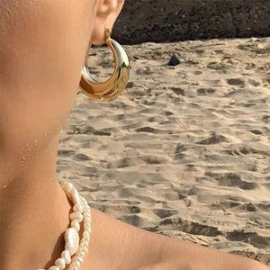 Planet Gates Gold Color ZAKOL Geometric U Chunky Hoop Earrings C- shape Jewelry for Women Girls Trendy Metal Texture 18 K Golden Ear Studs Accessories