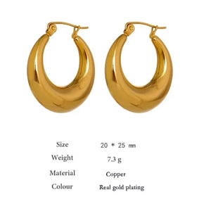 Planet Gates Gold Color ZAKOL Geometric U Chunky Hoop Earrings C- shape Jewelry for Women Girls Trendy Metal Texture 18 K Golden Ear Studs Accessories