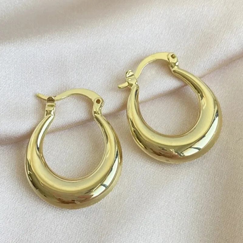 Planet Gates Gold Color ZAKOL Geometric U Chunky Hoop Earrings C- shape Jewelry for Women Girls Trendy Metal Texture 18 K Golden Ear Studs Accessories