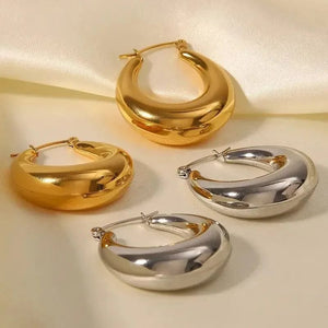 Planet Gates Gold Color ZAKOL Geometric U Chunky Hoop Earrings C- shape Jewelry for Women Girls Trendy Metal Texture 18 K Golden Ear Studs Accessories