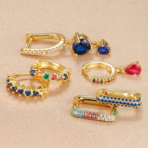 Planet Gates Gold-Dark-blue-3pcs 1 3PCS Fashion Cubic Zirconia Water Drop Pendant Earring Set for Women Stainless Steel Round U-shape Hoop Earring Piercing Jewelry