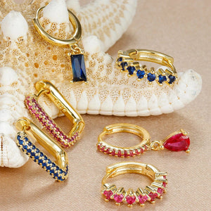 Planet Gates Gold-Dark-blue-3pcs 1 3PCS Fashion Cubic Zirconia Water Drop Pendant Earring Set for Women Stainless Steel Round U-shape Hoop Earring Piercing Jewelry