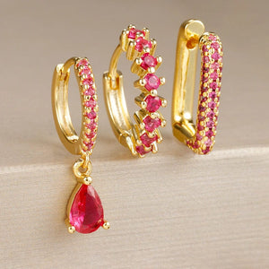 Planet Gates Gold-Dark-blue-3pcs 1 3PCS Fashion Cubic Zirconia Water Drop Pendant Earring Set for Women Stainless Steel Round U-shape Hoop Earring Piercing Jewelry