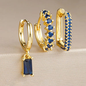 Planet Gates Gold-Dark-blue-3pcs 1 3PCS Fashion Cubic Zirconia Water Drop Pendant Earring Set for Women Stainless Steel Round U-shape Hoop Earring Piercing Jewelry