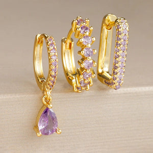 Planet Gates Gold-Dark-blue-3pcs 1 3PCS Fashion Cubic Zirconia Water Drop Pendant Earring Set for Women Stainless Steel Round U-shape Hoop Earring Piercing Jewelry