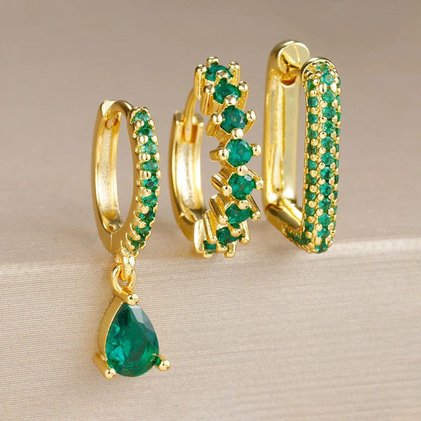 Planet Gates Gold-Dark-blue-3pcs 1 3PCS Fashion Cubic Zirconia Water Drop Pendant Earring Set for Women Stainless Steel Round U-shape Hoop Earring Piercing Jewelry