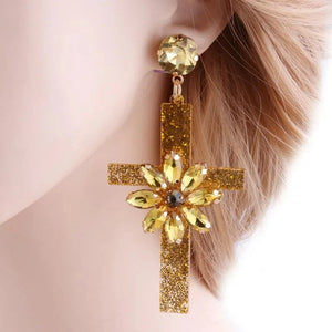 Planet Gates gold Drop Resin Cross Earrings Brand Crystal Big Earring Large Long Brinco Ear Accessories Oorbellen Christmas Gift jewelr