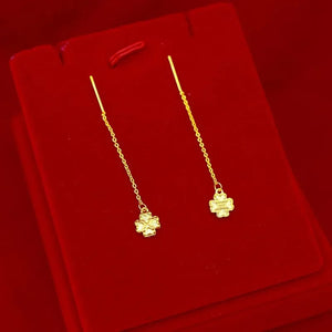 Planet Gates Gold Genuine K Gold Drop Clover Earrings Simple Design for Women Tassel Earrings Fine Jewelry Lucky Jewelry Birthday Gifts