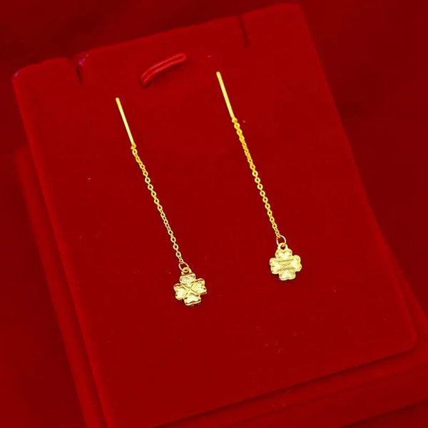 Planet Gates Gold Genuine K Gold Drop Clover Earrings Simple Design for Women Tassel Earrings Fine Jewelry Lucky Jewelry Birthday Gifts