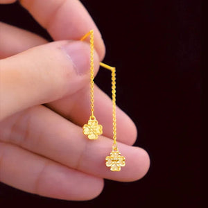 Planet Gates Gold Genuine K Gold Drop Clover Earrings Simple Design for Women Tassel Earrings Fine Jewelry Lucky Jewelry Birthday Gifts