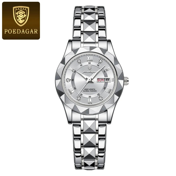 Planet Gates Gold Gold POEDAGAR Luxury Ladies Dress Watch Luminous Waterproof Week Date Woman Wristwatch Stainless Steel Women Quartz Watches reloj+box
