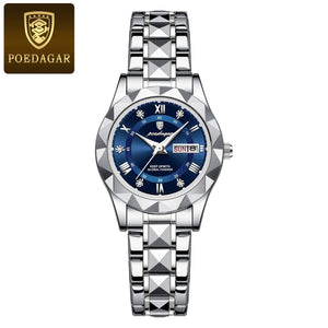 Planet Gates Gold Gold POEDAGAR Luxury Ladies Dress Watch Luminous Waterproof Week Date Woman Wristwatch Stainless Steel Women Quartz Watches reloj+box