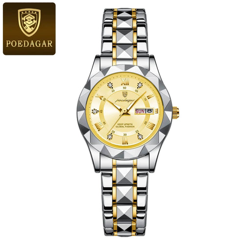 Planet Gates Gold Gold POEDAGAR Luxury Ladies Dress Watch Luminous Waterproof Week Date Woman Wristwatch Stainless Steel Women Quartz Watches reloj+box