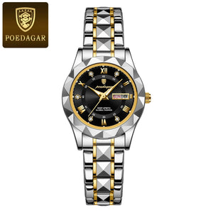 Planet Gates Gold Gold POEDAGAR Luxury Ladies Dress Watch Luminous Waterproof Week Date Woman Wristwatch Stainless Steel Women Quartz Watches reloj+box