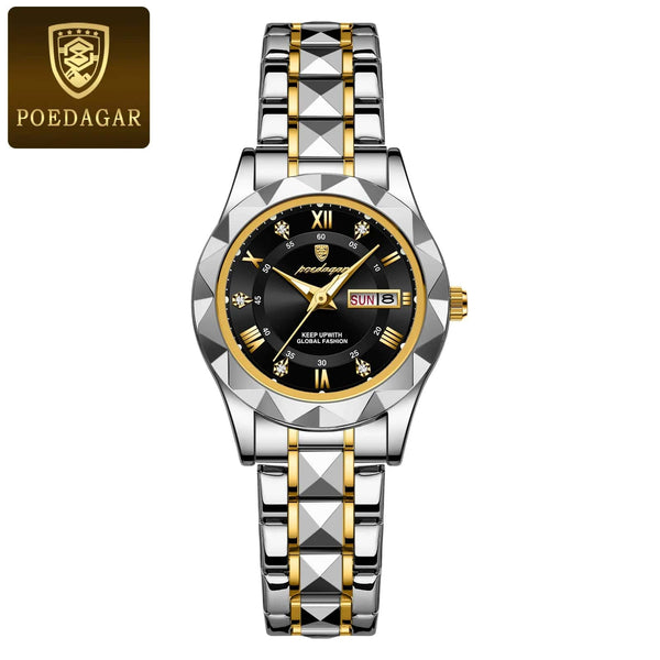 Planet Gates Gold Gold POEDAGAR Luxury Ladies Dress Watch Luminous Waterproof Week Date Woman Wristwatch Stainless Steel Women Quartz Watches reloj+box