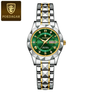 Planet Gates Gold Gold POEDAGAR Luxury Ladies Dress Watch Luminous Waterproof Week Date Woman Wristwatch Stainless Steel Women Quartz Watches reloj+box