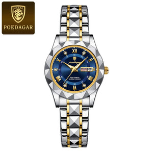 Planet Gates Gold Gold POEDAGAR Luxury Ladies Dress Watch Luminous Waterproof Week Date Woman Wristwatch Stainless Steel Women Quartz Watches reloj+box