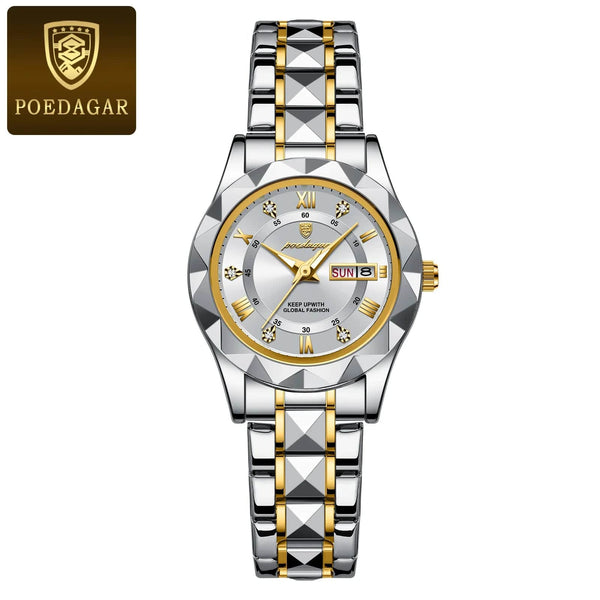 Planet Gates Gold Gold POEDAGAR Luxury Ladies Dress Watch Luminous Waterproof Week Date Woman Wristwatch Stainless Steel Women Quartz Watches reloj+box