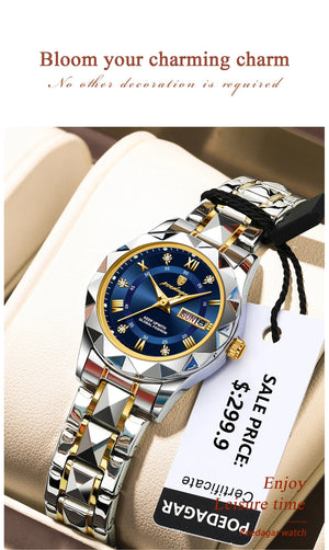 Planet Gates Gold Gold POEDAGAR Luxury Ladies Dress Watch Luminous Waterproof Week Date Woman Wristwatch Stainless Steel Women Quartz Watches reloj+box