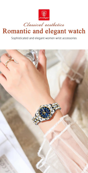 Planet Gates Gold Gold POEDAGAR Luxury Ladies Dress Watch Luminous Waterproof Week Date Woman Wristwatch Stainless Steel Women Quartz Watches reloj+box