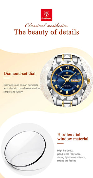 Planet Gates Gold Gold POEDAGAR Luxury Ladies Dress Watch Luminous Waterproof Week Date Woman Wristwatch Stainless Steel Women Quartz Watches reloj+box